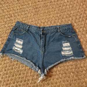 dark wash ripped shorts